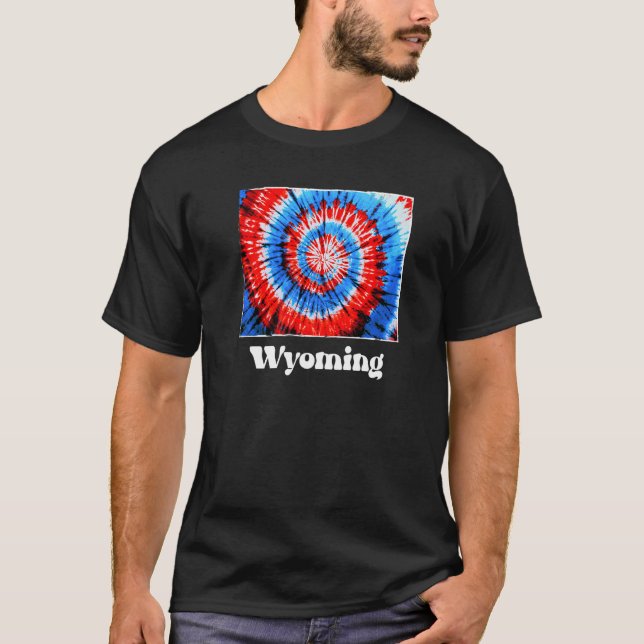Wyoming Tie Dye Red White Blue Patriotic T-Shirt (Front)