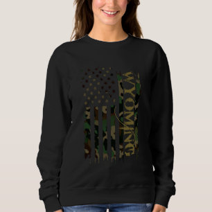 Wyoming United States Distressed Camo w US Flag Sweatshirt