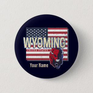 Wyoming United States Retro State Map Vintage USA 6 Cm Round Badge