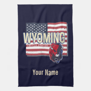 Wyoming United States Retro State Map Vintage USA Tea Towel