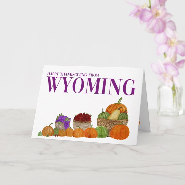 Wyoming Watercolor Pumpkins Thanksgiving Card (Orchid)