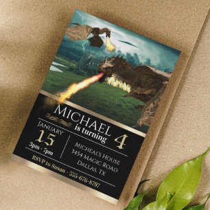 Wyvern Dragon Fire Breathing Castle Birthday Invitation