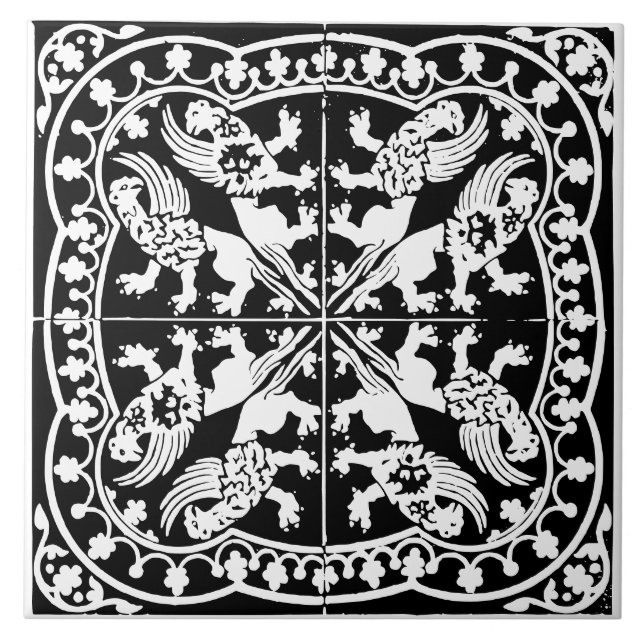 Wyvern Griffin Beast Mediaeval Black White Antique Tile (Front)
