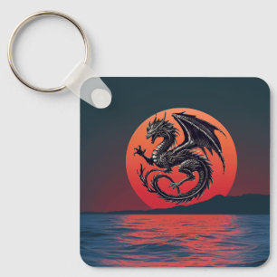 Wyvern Soaring Over Sunset Ocean Key Ring