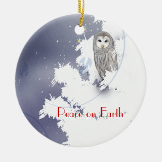 X003_Winter Owl, Peace on Earth Ceramic Tree Decoration