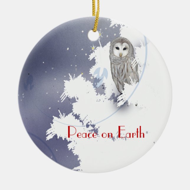 X003_Winter Owl, Peace on Earth Ceramic Tree Decoration (Front)