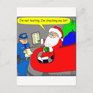 x02 Santa is texting and driving - cartoon Holiday Postcard
