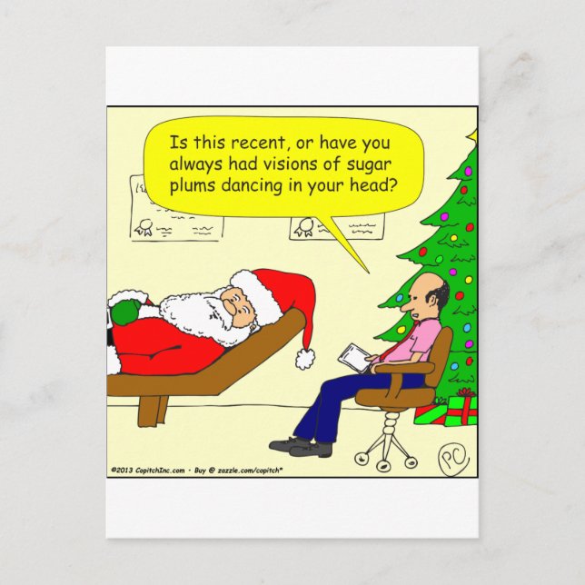 x30 Santa talks to his therapist - Cartoon Holiday Postcard (Front)