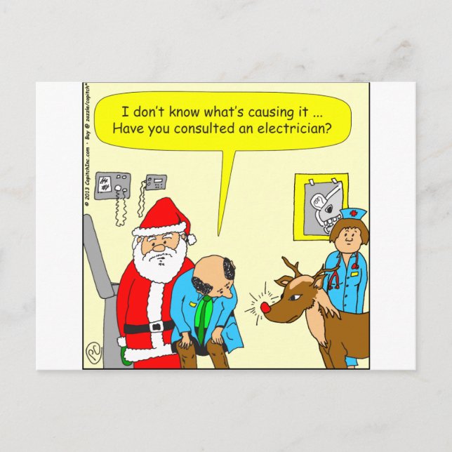 x48 Santa takes Rudolph to the doctor - cartoon Holiday Postcard (Front)
