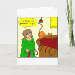 x55 Cat butt mistletoe Christmas cartoon Holiday Card