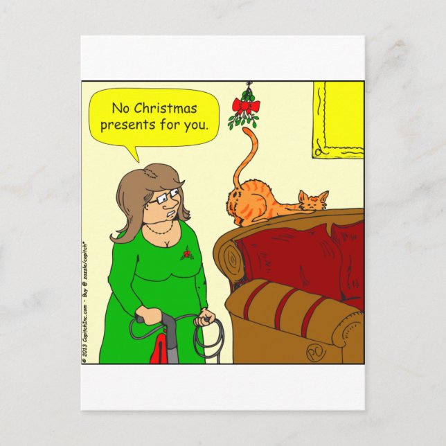 x55 Cat butt mistletoe Christmas cartoon Holiday Postcard (Front)