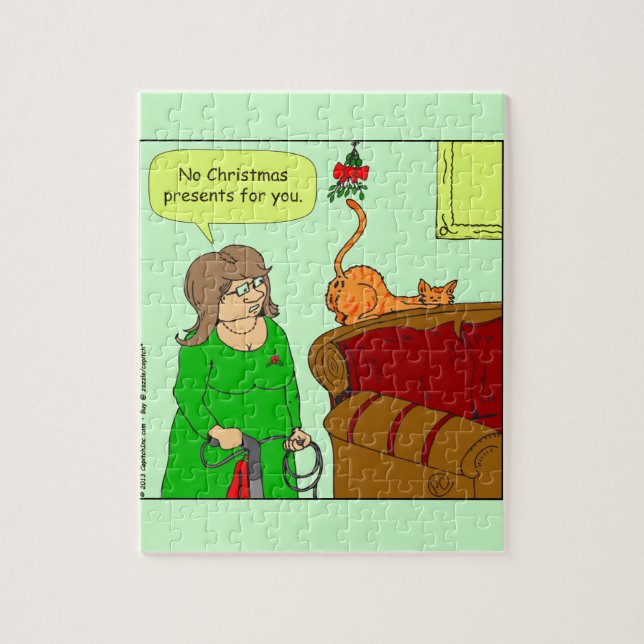x55 Cat butt mistletoe Christmas cartoon Jigsaw Puzzle (Vertical)