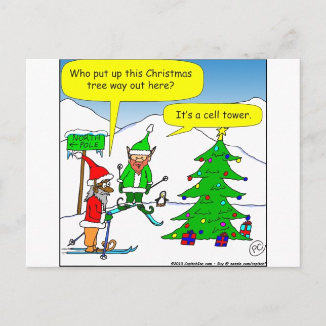 x56 cell tower christmas tree cartoon holiday postcard (Front)