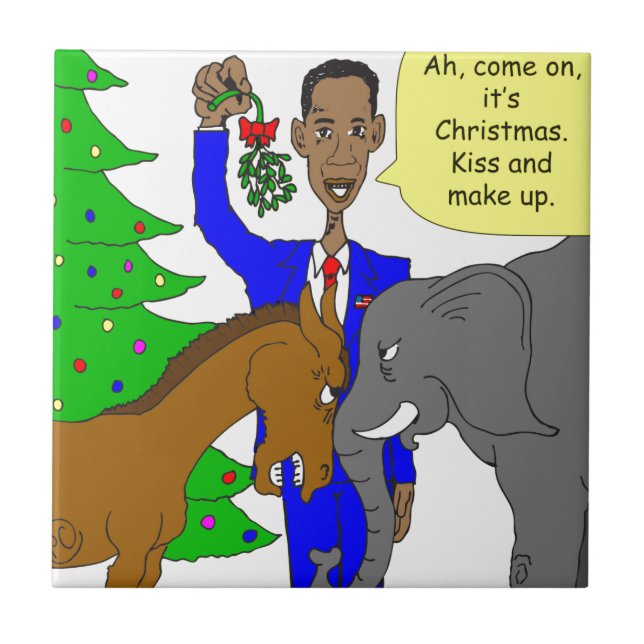 x69 donkey elephant president Obama cartoon Tile (Front)