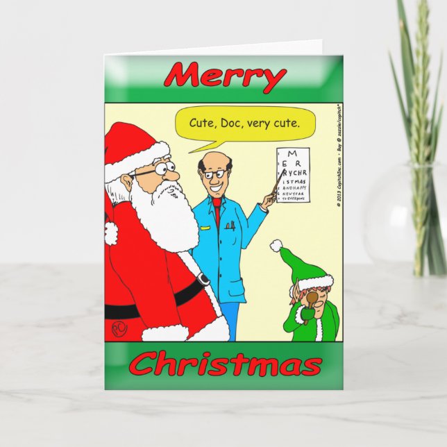x80 Santa goes to the eye doctor Holiday Card (Front)