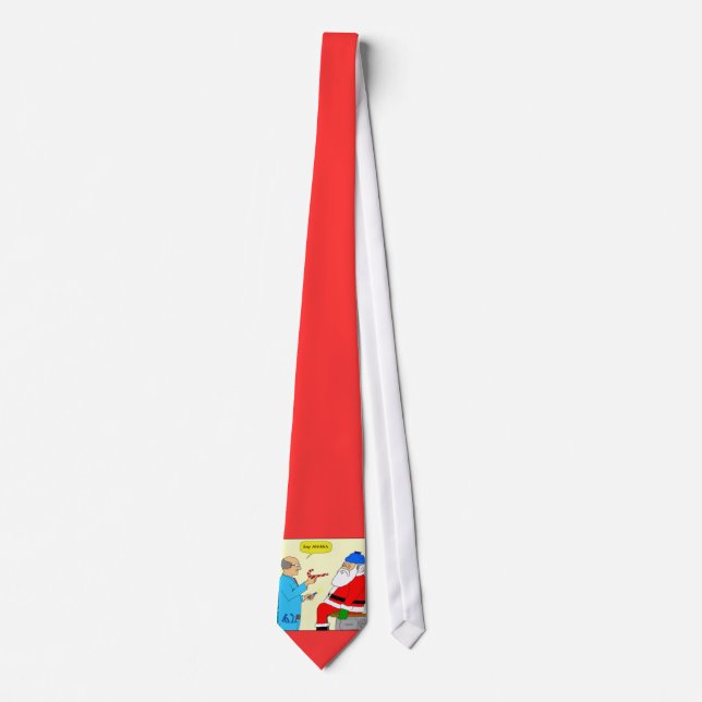 x85 Santa Goes to the Doctor Cartoon Christmas Tie (Front)