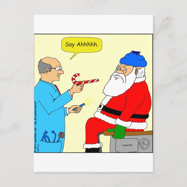 x85 Santa say ahhh Cartoon Holiday Postcard (Front)