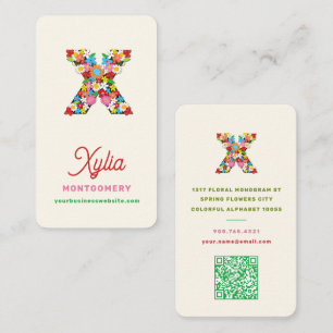 X Alphabet Monogram Letter Colourful Spring Flower Business Card