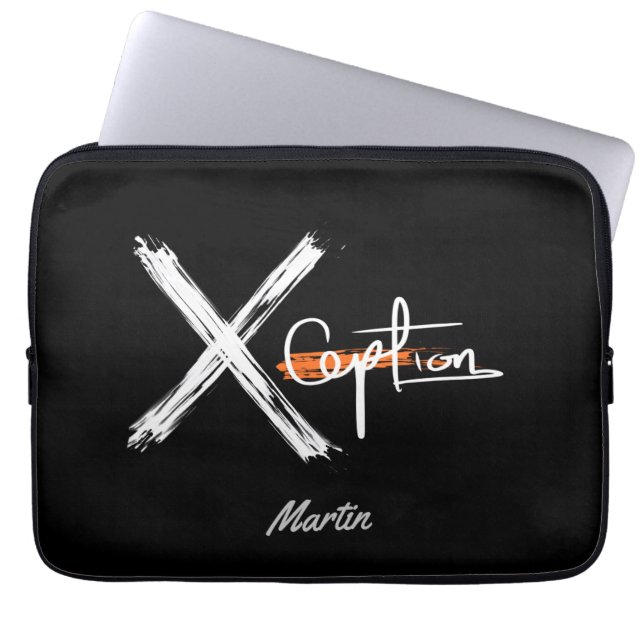 X Ception | Cool Black and White Custom Name Laptop Sleeve (Front)