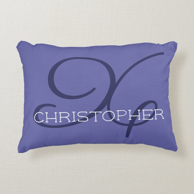 X Initial Calligraphy Name Trendy Periwinkle Blue Decorative Cushion (Front)