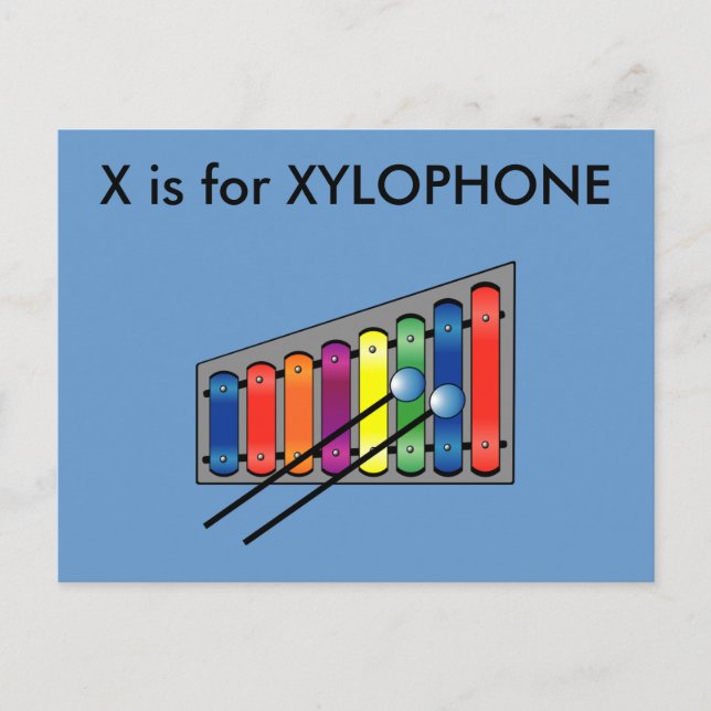 "X" is for Xylophone Alphabet Flashcard Postcard (Front)