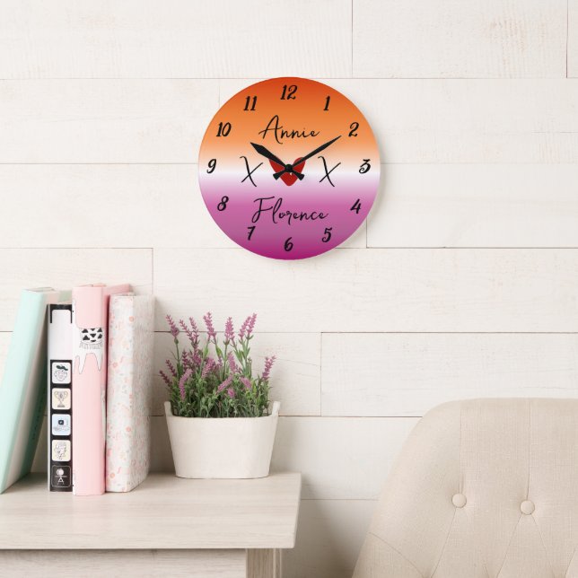 X Love X Sunset Lesbian Flag Large Clock (Reading Room)