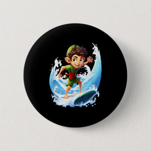 X-mas Christmas Elf Riding Surfboard Surfboard  6 Cm Round Badge
