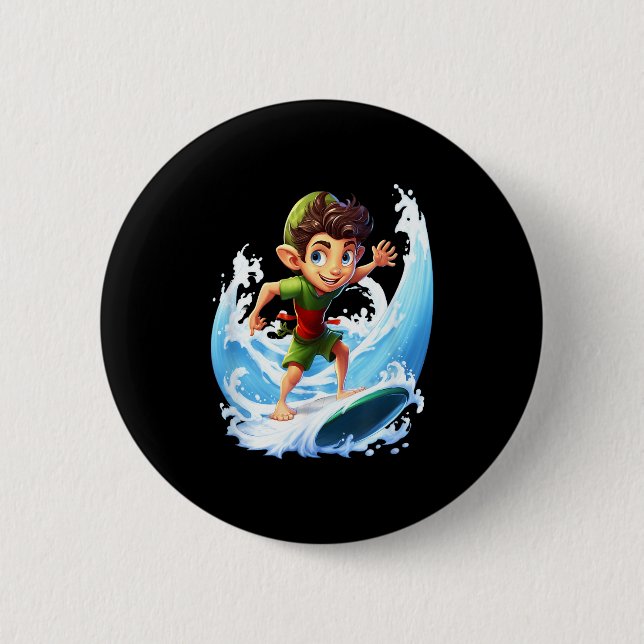 X-mas Christmas Elf Riding Surfboard Surfboard  6 Cm Round Badge (Front)