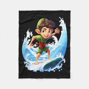 X-mas Christmas Elf Riding Surfboard Surfboard Fleece Blanket