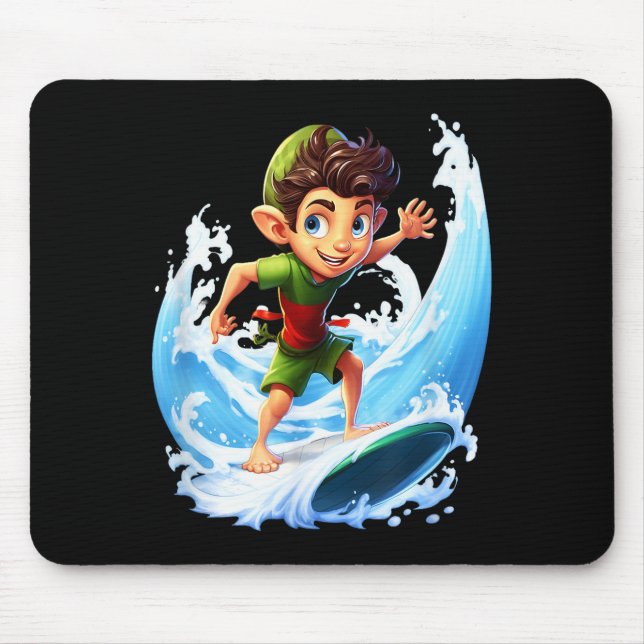 X-mas Christmas Elf Riding Surfboard Surfboard  Mouse Mat (Front)