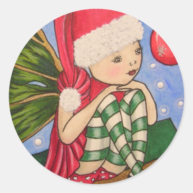 X-Mas Elf Classic Round Sticker (Front)