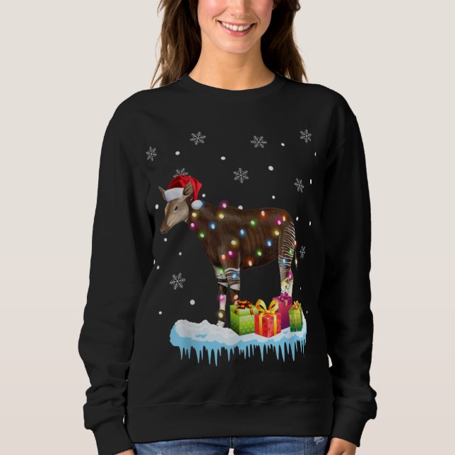 X Mas Okapi Christmas Lights Funny Wild forest gir Sweatshirt (Front)