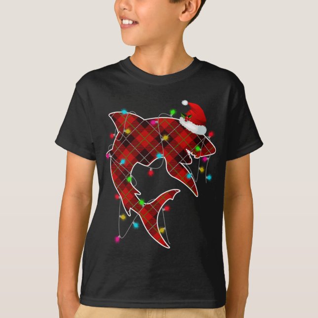 X-Mas Shark Ocean Sea Fish Christmas Lights Whale  T-Shirt (Front)