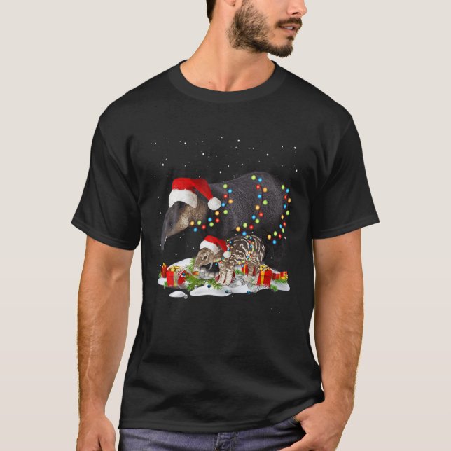 X Mas Tapir Christmas Lights Funny Wild Animal Des T-Shirt (Front)