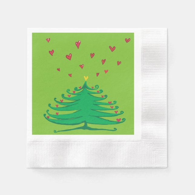 X-mas Tree Hearts Coined Cocktail Paper Napkins (Front)