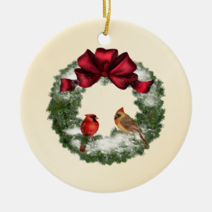 X-Mas Wreath and Birds Ceramic Tree Decoration
