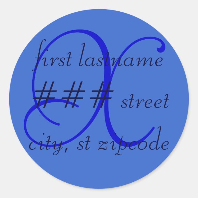 "X" monogram return address label - personalise (Front)
