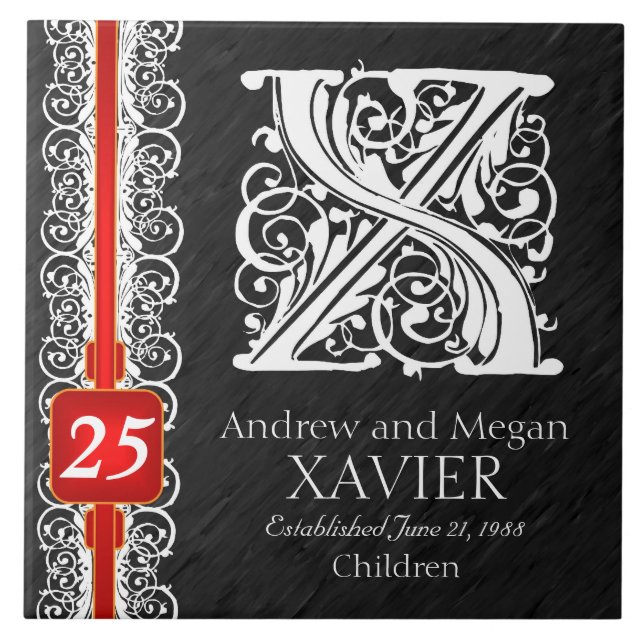X Monogram "White Lace on Black" Anniversary Tile (Front)
