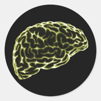 X-RAY BRAIN SIDE VIEW YELLOW CLASSIC ROUND STICKER
