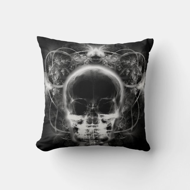  X-Ray Butterfly Fractal Skull - B&W Cushion (Front)