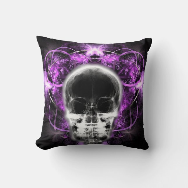  X-Ray Butterfly Fractal Skull - Fuchsia Cushion (Front)