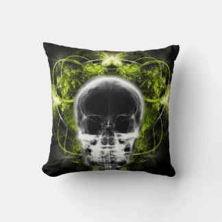  X-Ray Butterfly Fractal Skull - Lime Green Cushion