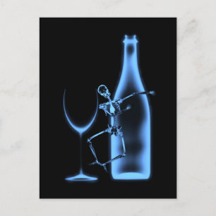 X-Ray Celebration Skeleton & Wine - Blue Postcard