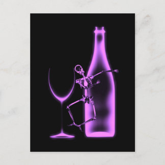 X-Ray Celebration Skeleton & Wine - Light Purple Postcard