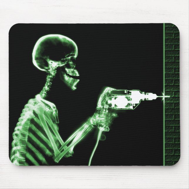 X-RAY CONSTRUCTION SKELETON DRILLING GREEN MOUSE MAT (Front)