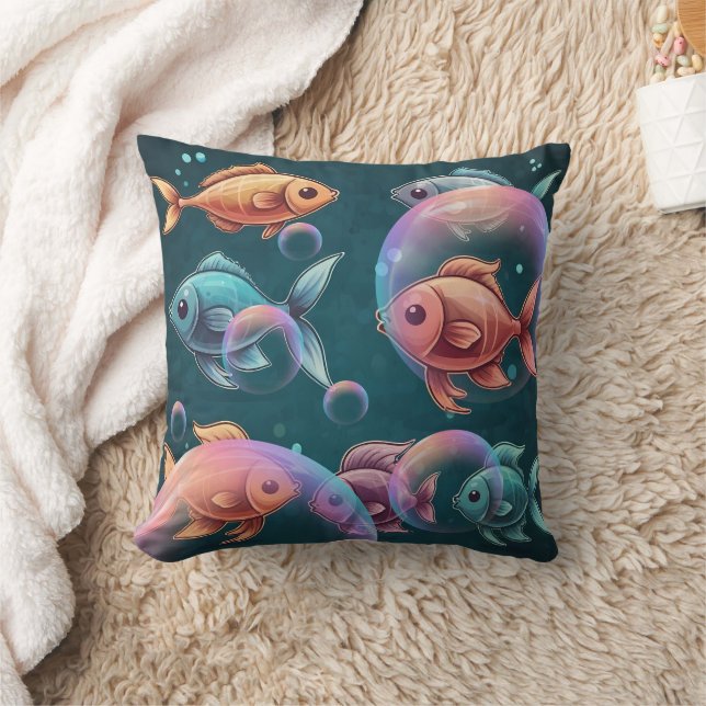 X-Ray Fish Bubbles Print  Cushion (Blanket)