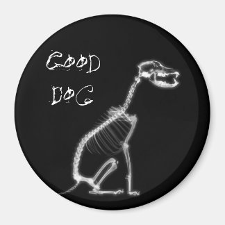 X-RAY GOOD DOG SKELETON SITTING - B&W MAGNET