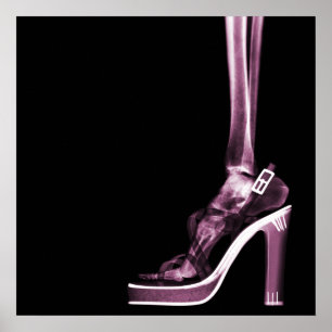 X-RAY HIGH HEEL LADY SKELETON FOOT PINK POSTER