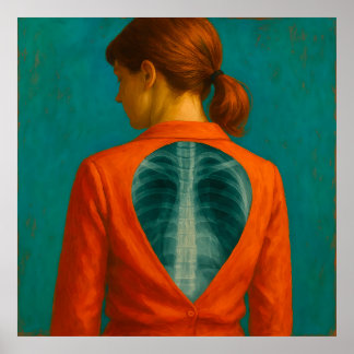 X-Ray of Back – Woman with Red Blouse and Auburn H Poster