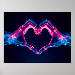 X-Ray of Hands in Heart Shape – Neon Pink and Blue Poster